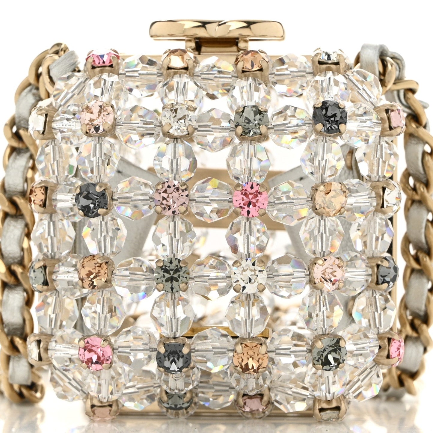 Metal Bead Crystal Minaudiere CC Mini Evening Bag Gold Multicolor