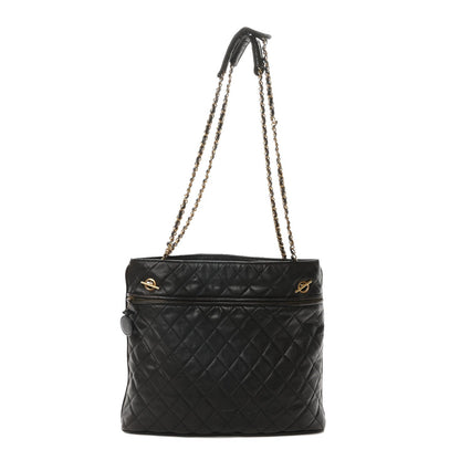 Calfskin Quilted CC Shopping Tote Black
