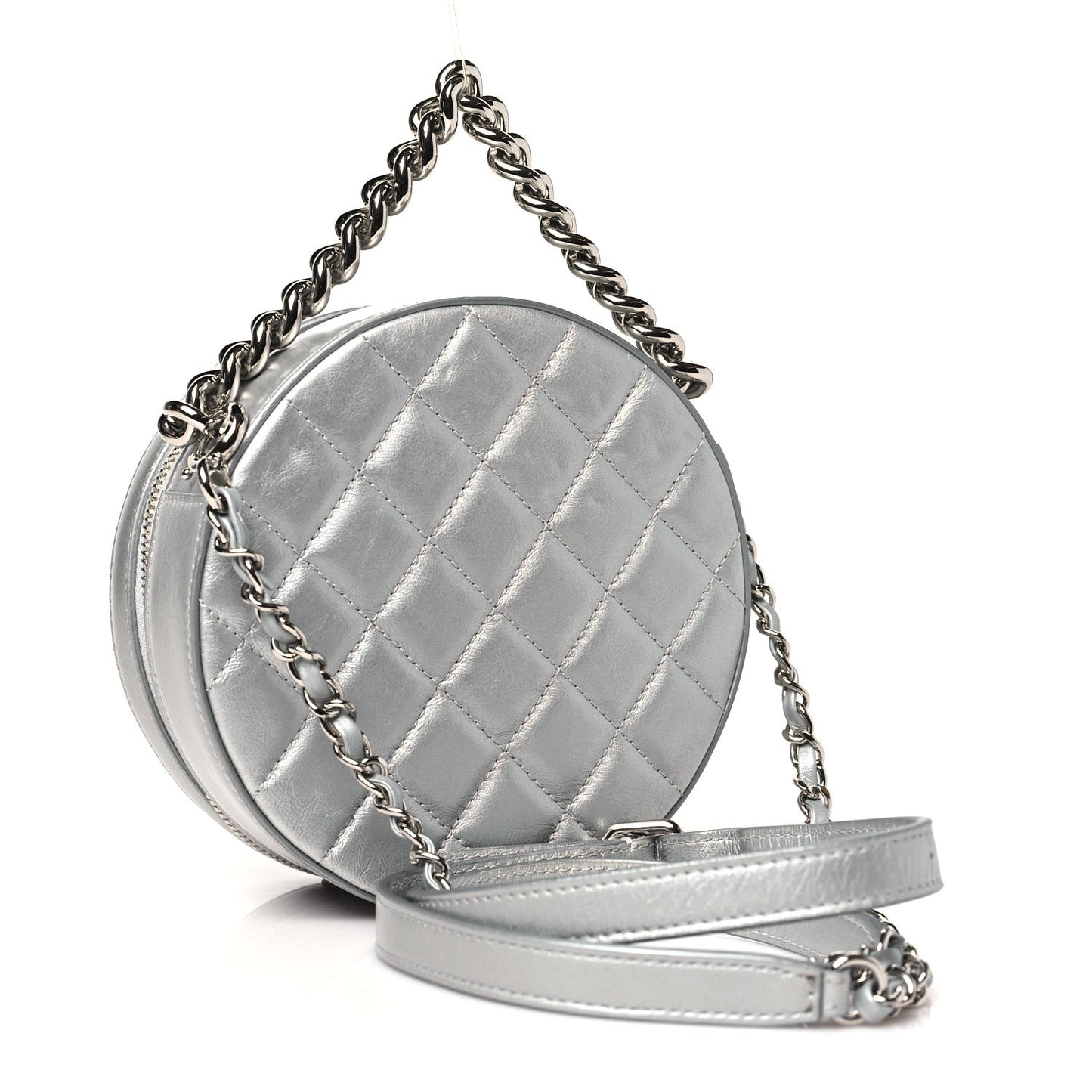 Metallic Glazed Calfskin Round As Earth Evening Bag Silver