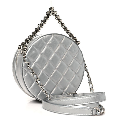 Metallic Glazed Calfskin Round As Earth Evening Bag Silver