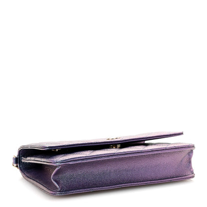 Iridescent Caviar Quilted Wallet on Chain WOC Dark Blue