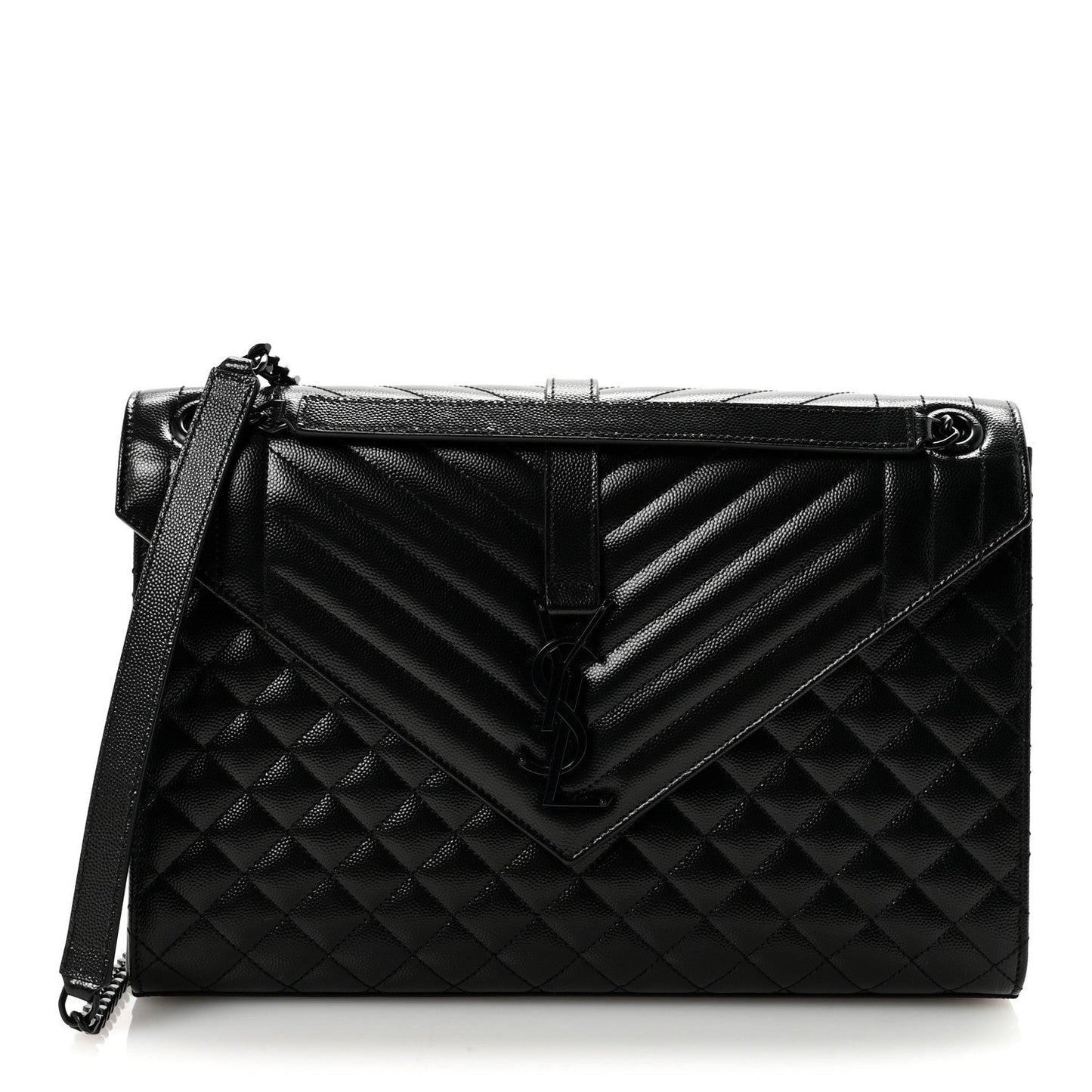 Grain De Poudre Textured Mixed Matelasse Large Triquilt Monogram Monochrome Satchel Black