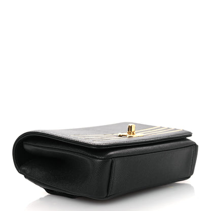Grained Calfskin Embroidered Captain Gold Belt Bag Black