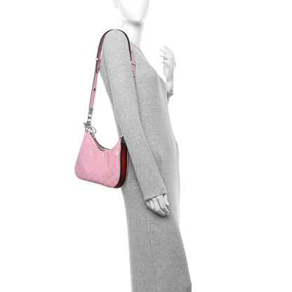 GG Crystal Coated Canvas Monogram Web Small Attache Shoulder Bag Pink
