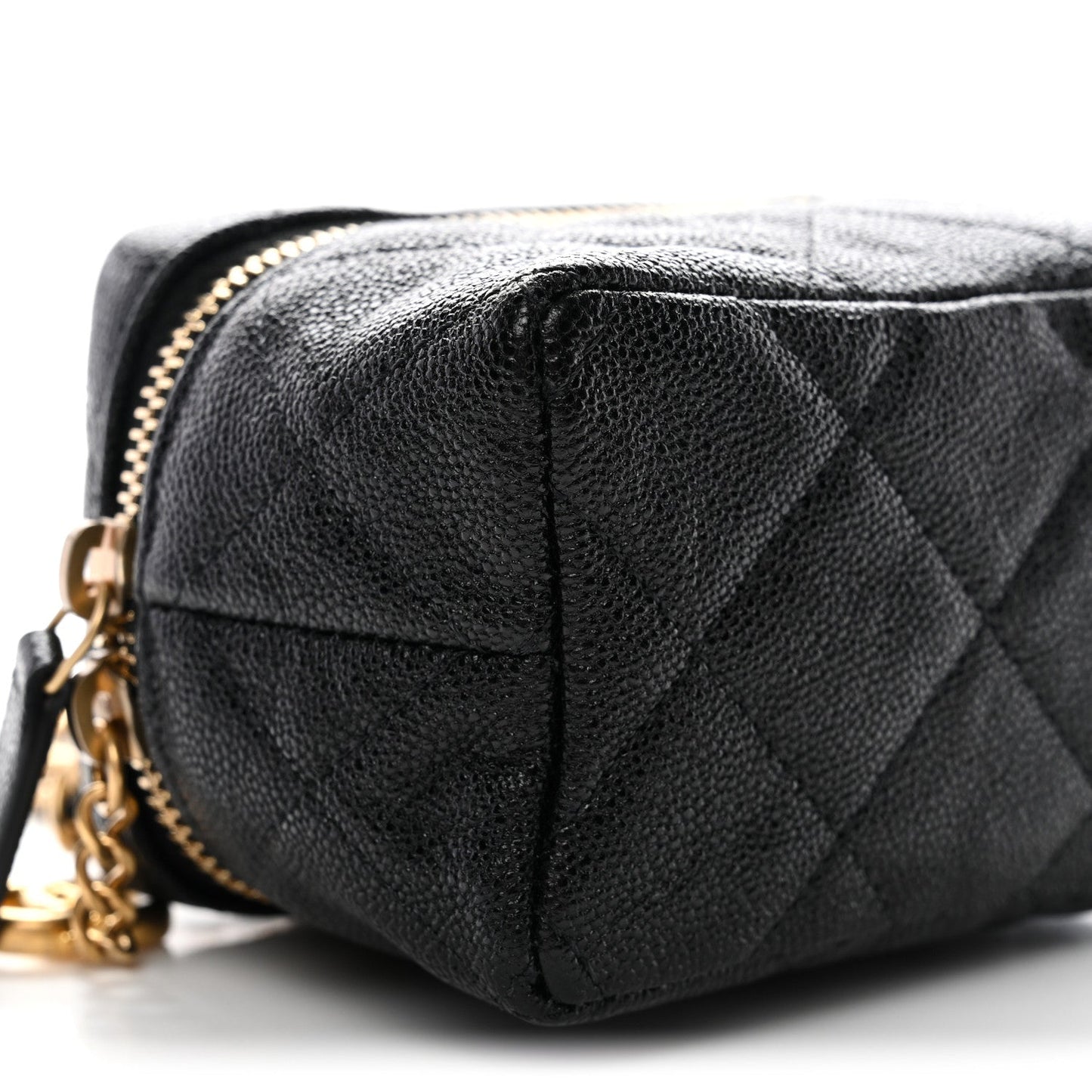 Caviar Quilted Mini Top Handle Vanity With Chain Black