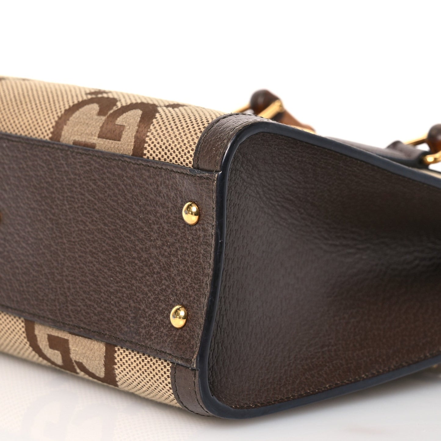 Monogram Jumbo GG Textured Dollar Calfskin Small Diana Tote Bag Camel Ebony New Acero