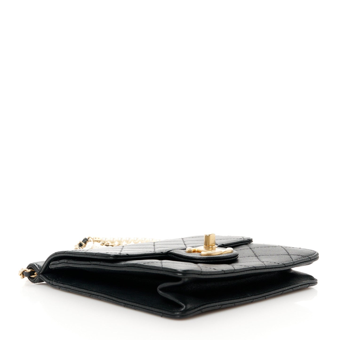 Goatskin Quilted Chic Pearls Flap Black