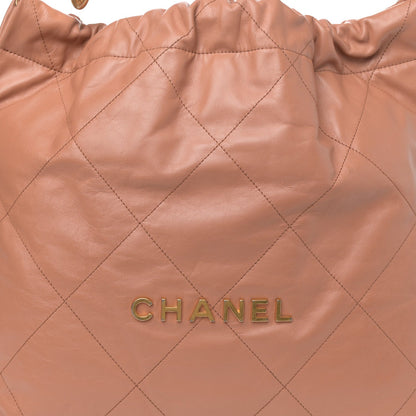 Shiny Calfskin Quilted Chanel 22 Brown