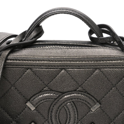 Metallic Caviar Quilted Small CC Filigree Vanity Case Dark Silver