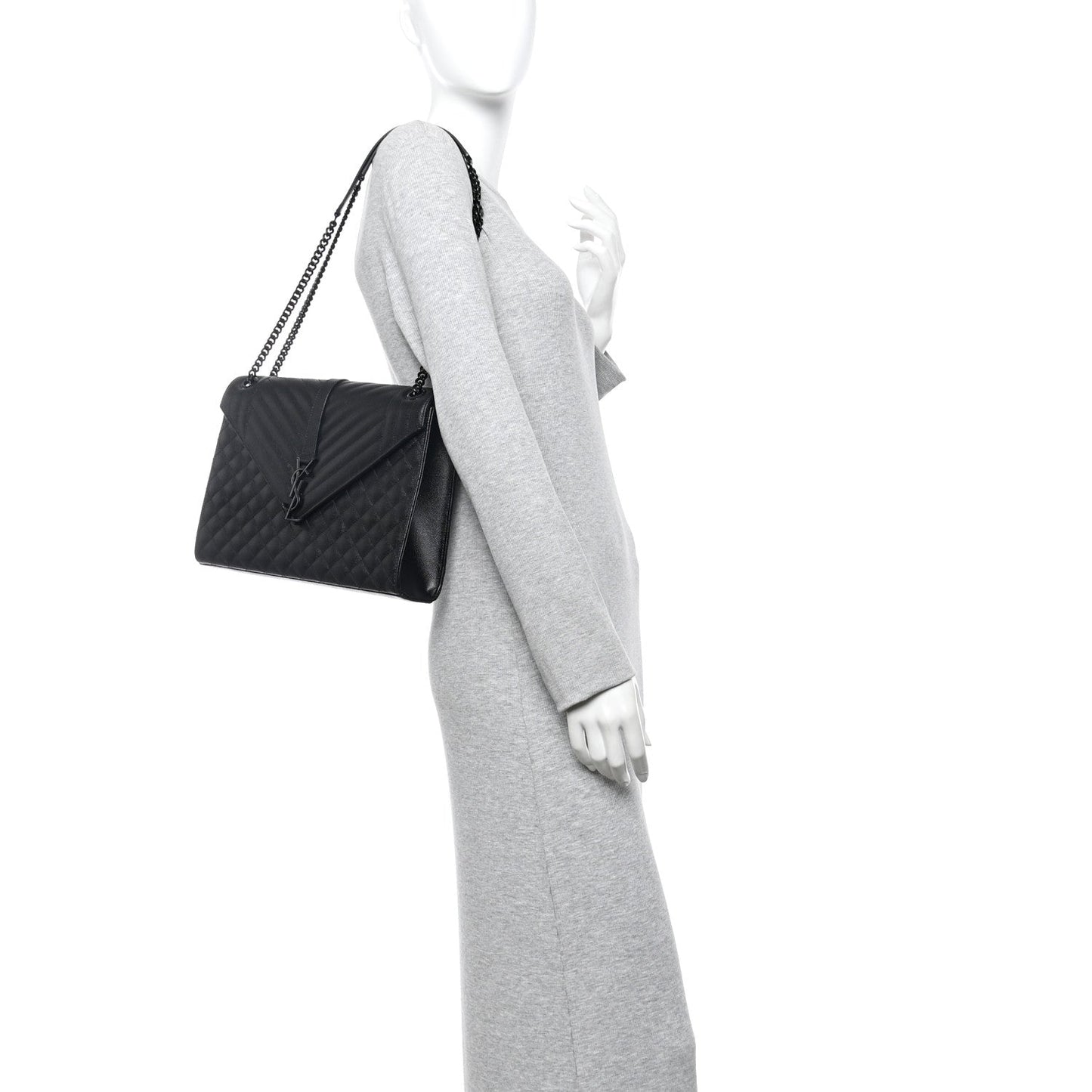 Grain De Poudre Textured Mixed Matelasse Large Triquilt Monogram Monochrome Satchel Black