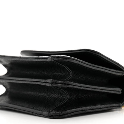 Shiny Caviar Quilted Clutch With Chain Black