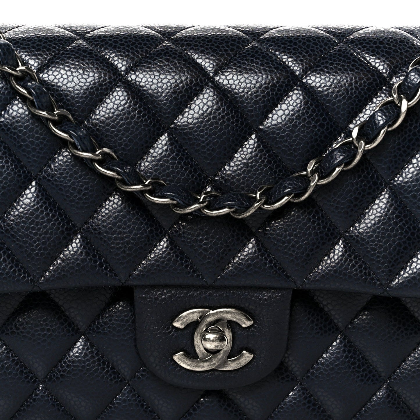Caviar Quilted Medium Double Flap Navy