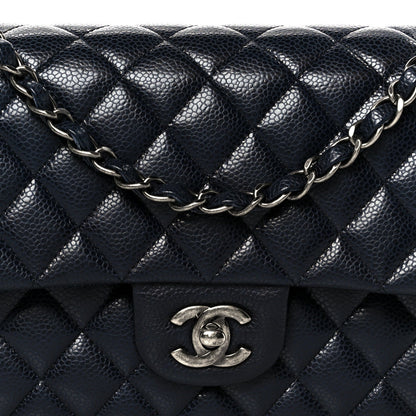 Caviar Quilted Medium Double Flap Navy