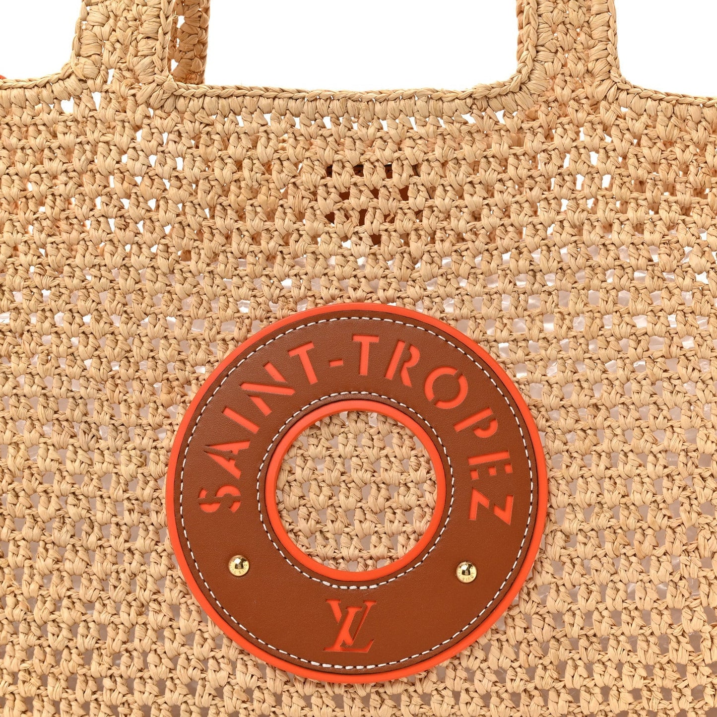 Raffia Calfskin Saint Tropez OnTheGo MM Natural Orange