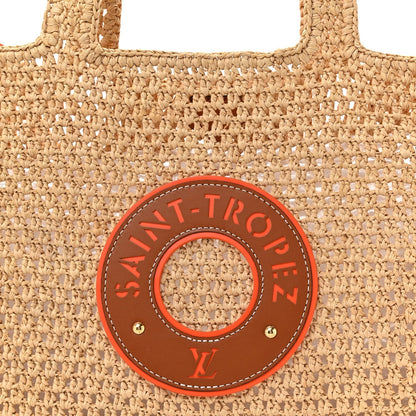 Raffia Calfskin Saint Tropez OnTheGo MM Natural Orange