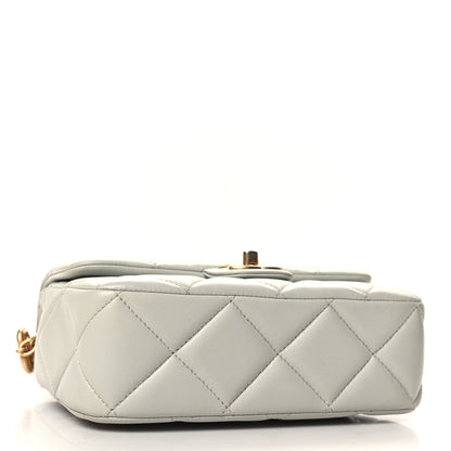 Lambskin Enamel Pearl Quilted Mini Charm Me Square Flap Light Blue