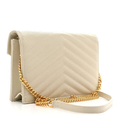 Grain De Poudre Matelasse Chevron Monogram Envelope Chain Wallet Crema Soft