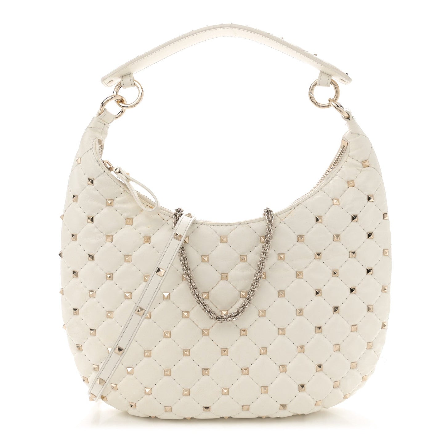 Nappa Small Rockstud Spike Hobo Ivory