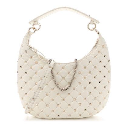 Nappa Small Rockstud Spike Hobo Ivory