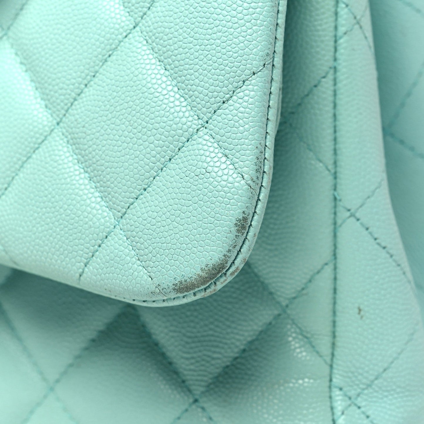 Caviar Quilted Jumbo Double Flap Light Green