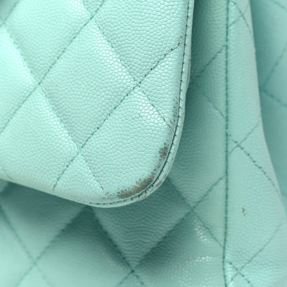 Caviar Quilted Jumbo Double Flap Light Green