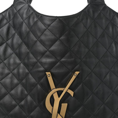 Lambskin Quilted Maxi Icare Shopping Tote Black