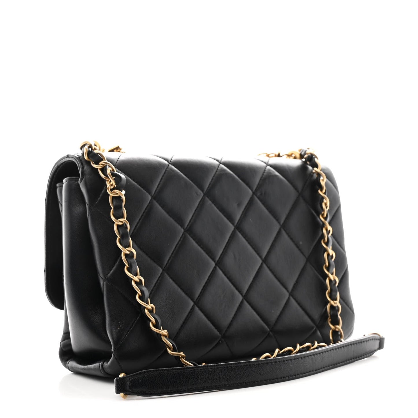 Lambskin Quilted CC Crystal Logo Chain Flap Black