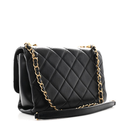 Lambskin Quilted CC Crystal Logo Chain Flap Black