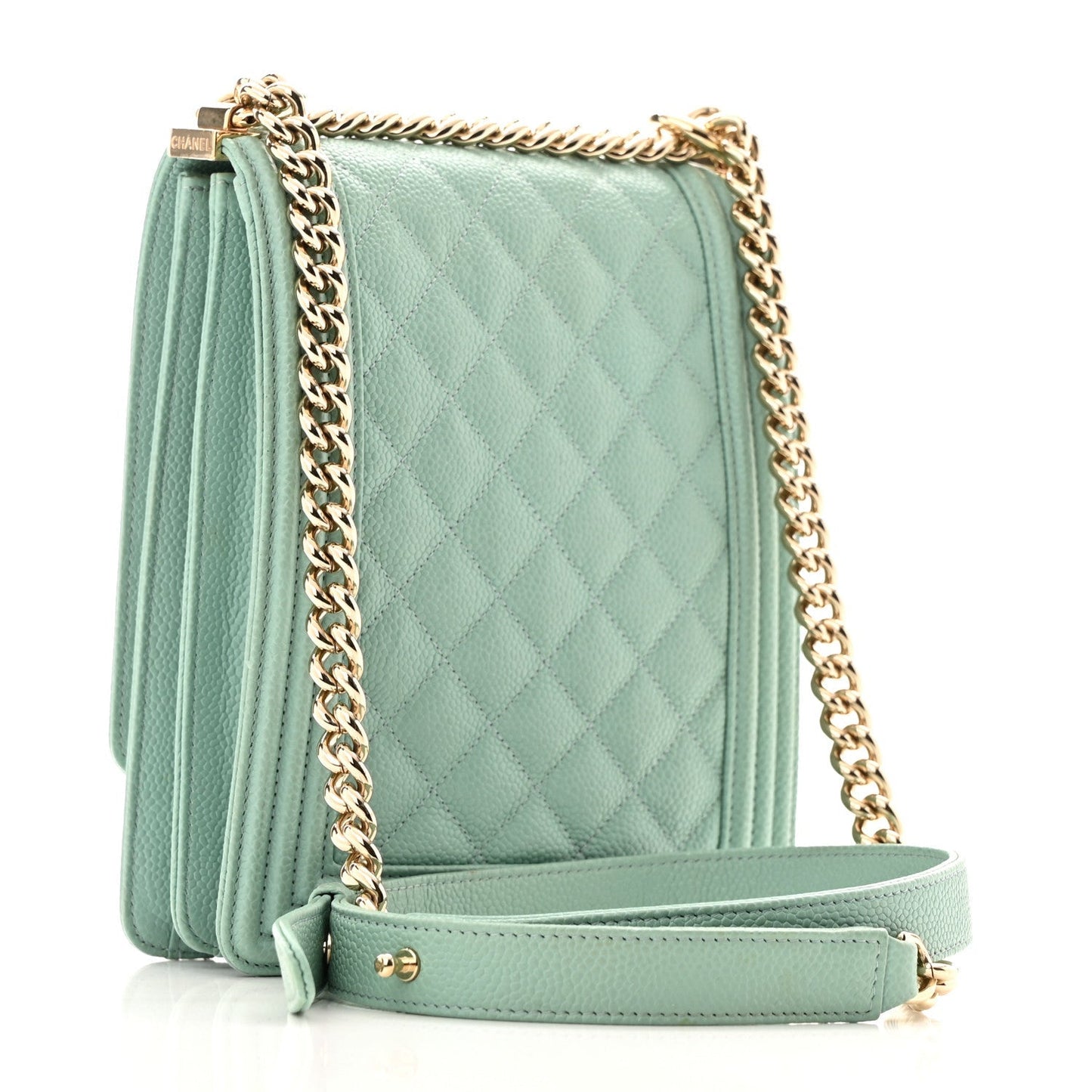 Calfskin Quilted North South Boy Flap Light Blue