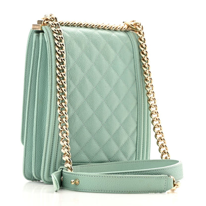 Calfskin Quilted North South Boy Flap Light Blue