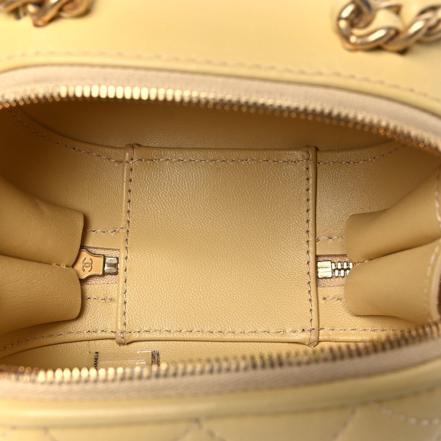 Lambskin Quilted CC Bubble Vanity Case With Chain Light Yellow