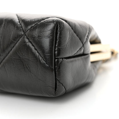 Shiny Aged Lambskin Quilted Kiss Lock Clutch With Chain Black