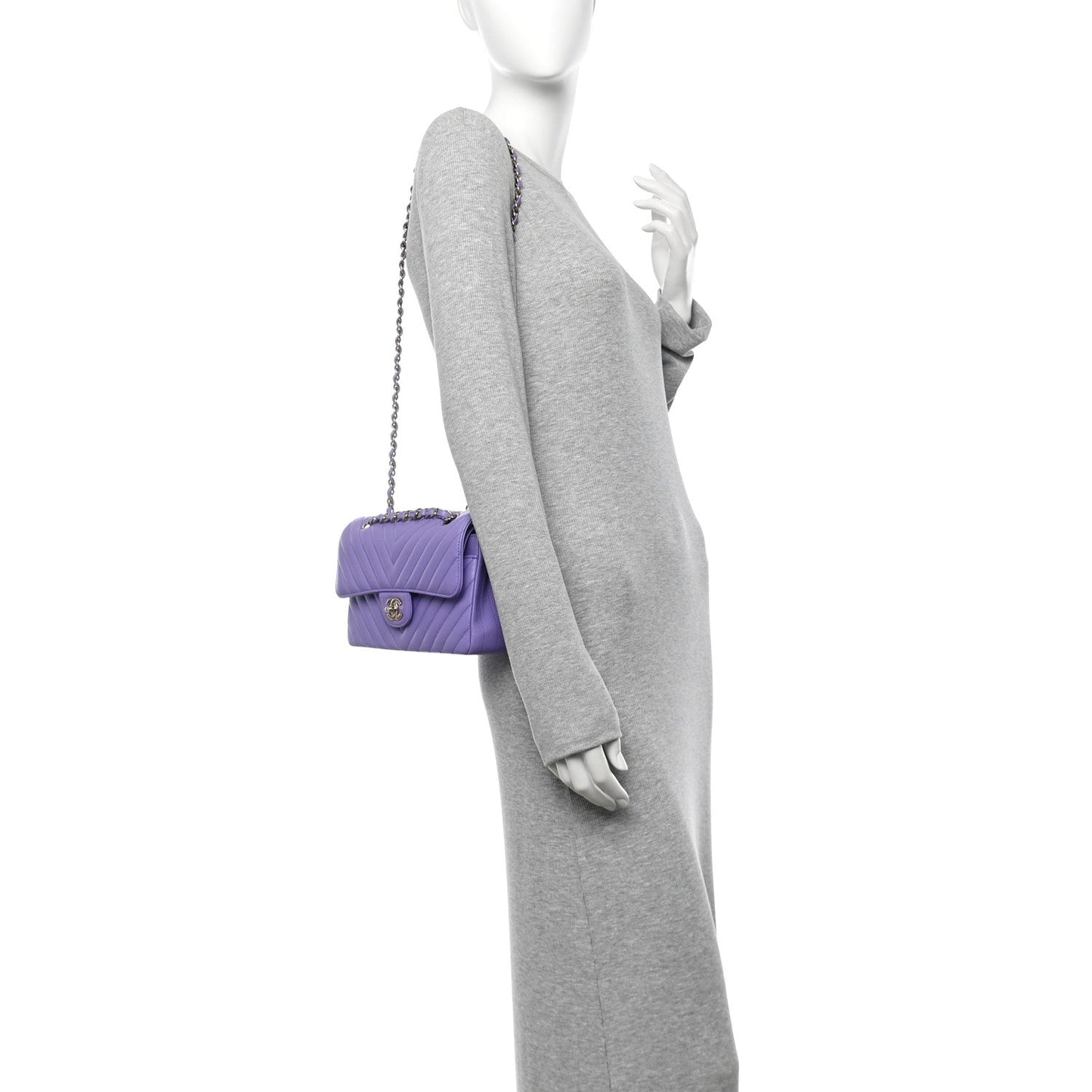 Lambskin Chevron Quilted Small Double Flap Purple