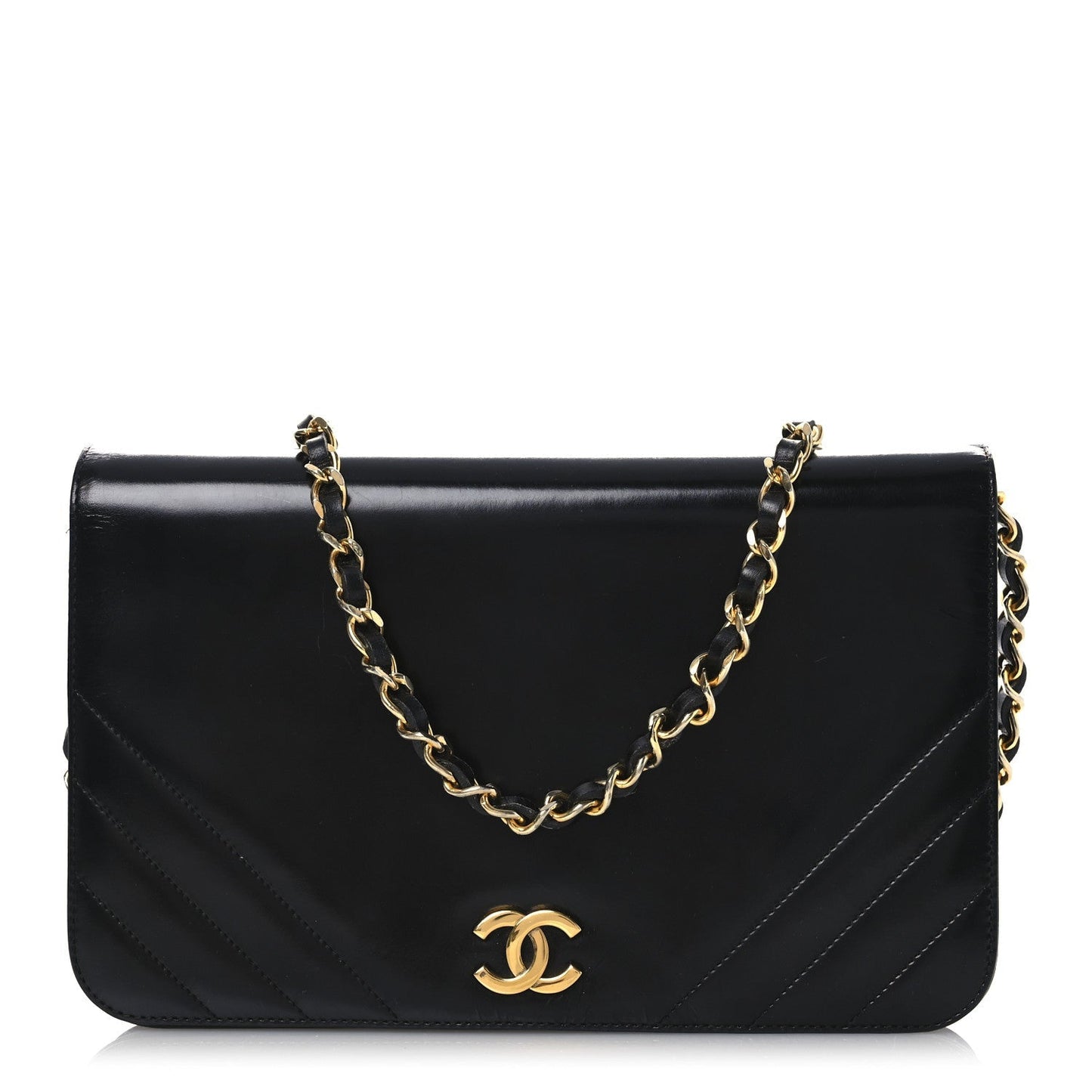 Lambskin Chevron Quilted Small Single Flap Black
