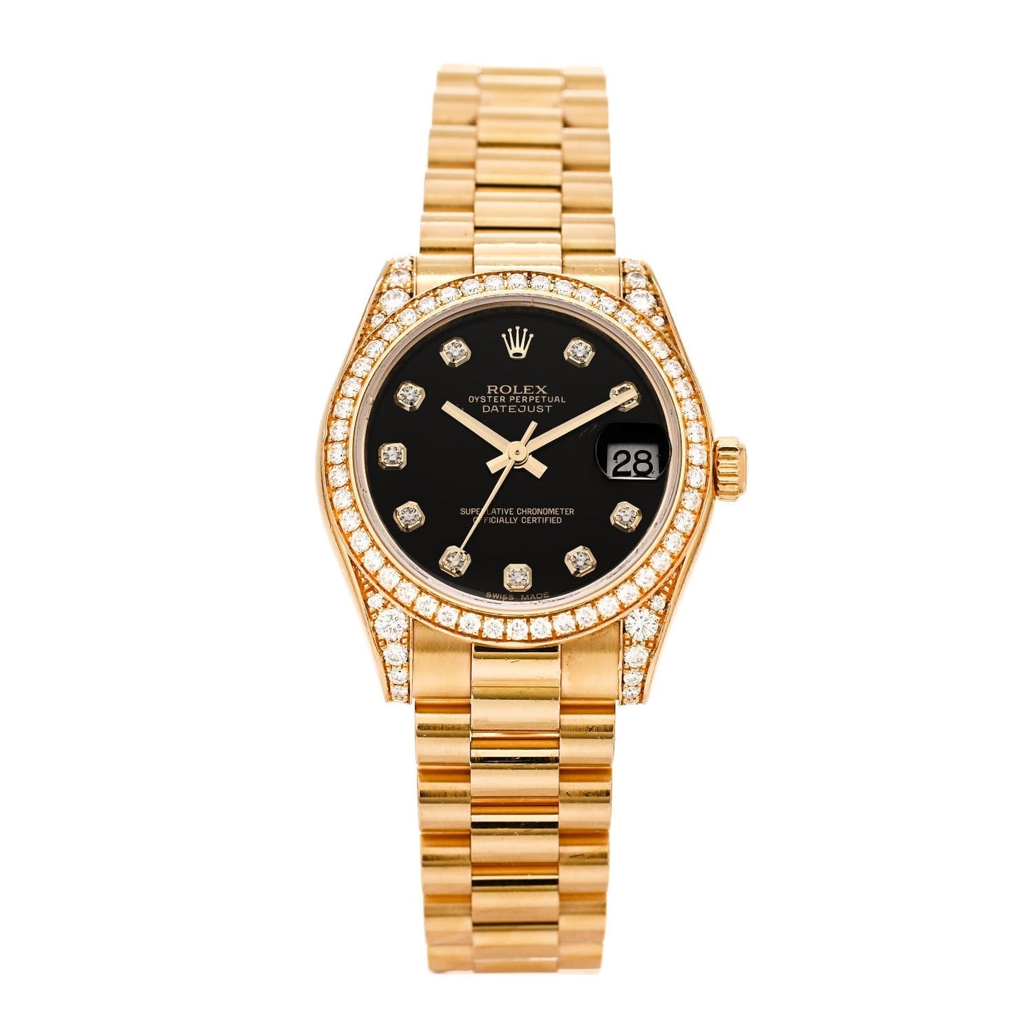 18K Yellow Gold Diamond 31mm Oyster Perpetual Datejust President Watch Black 178158