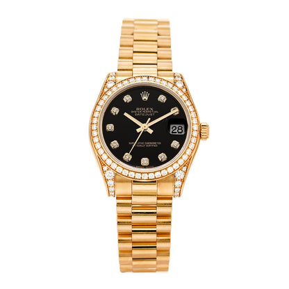 18K Yellow Gold Diamond 31mm Oyster Perpetual Datejust President Watch Black 178158
