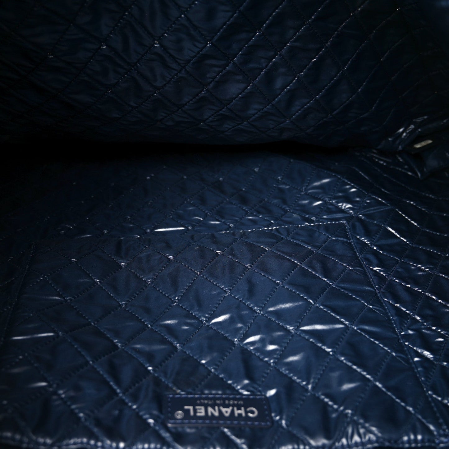 Nylon Cat Emoticon Tote Navy Silver