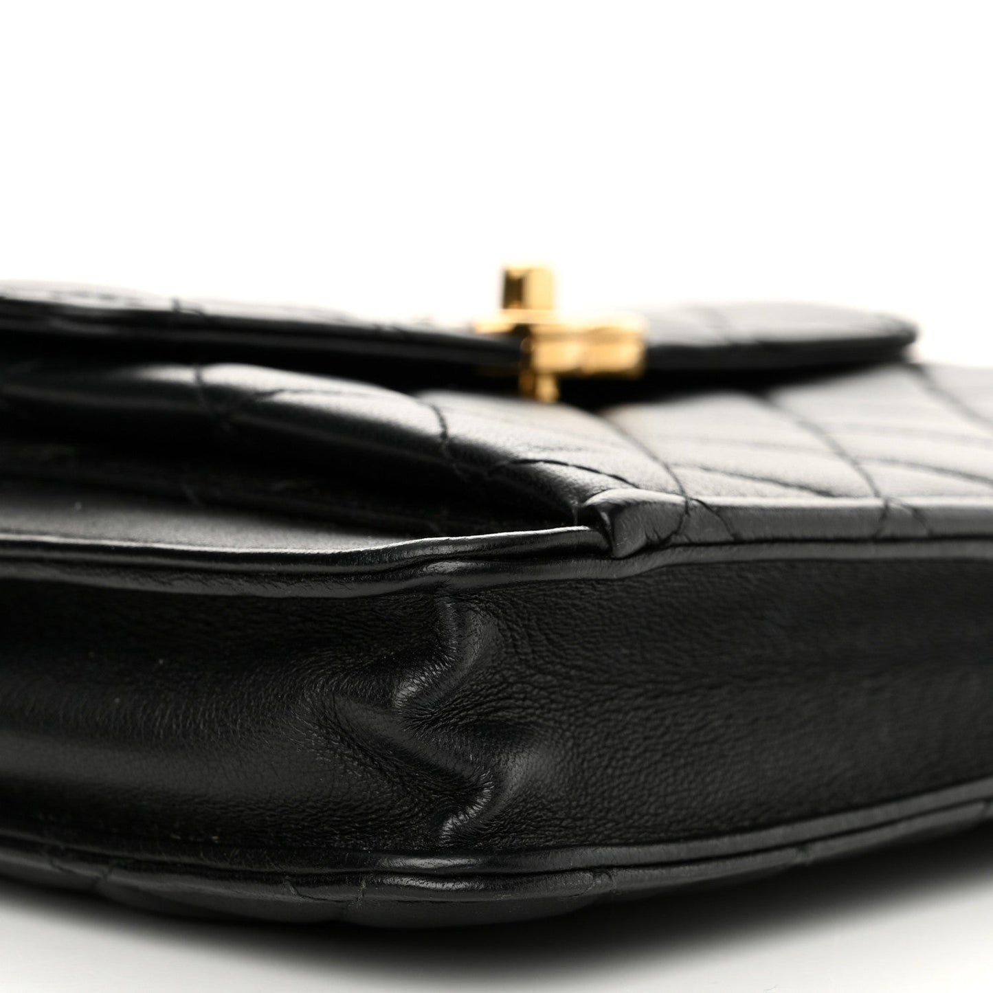 Lambskin Quilted Square Front Pocket Clutch With Chain Black