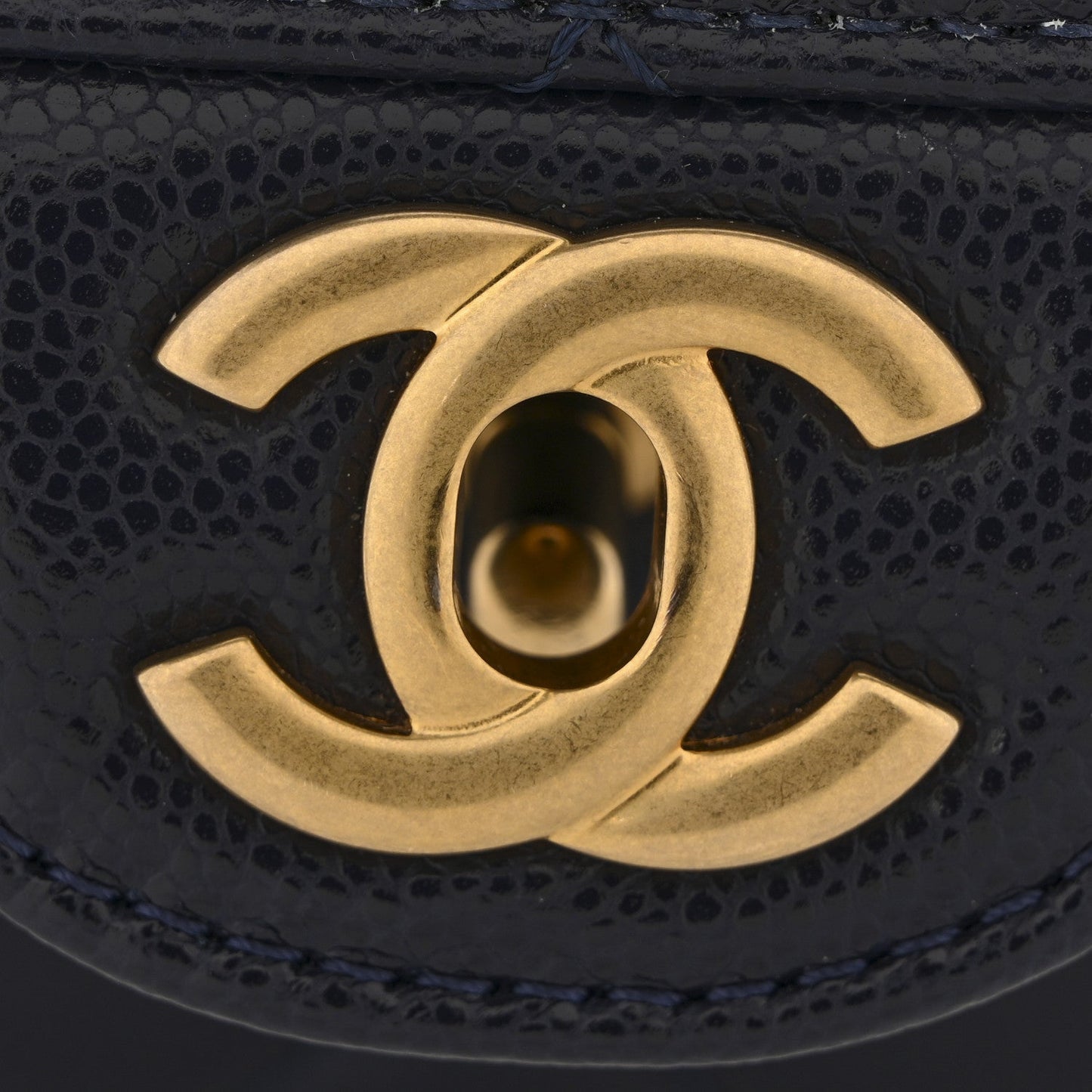 Shiny Caviar Quilted Mini Top Handle Flap Navy Blue