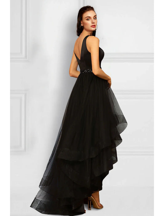 A-Line Cocktail Dresses Elegant Dress Party Wear Wedding Party Asymmetrical Sleeveless V Neck Organza with Rhinestone Ruffles 2026