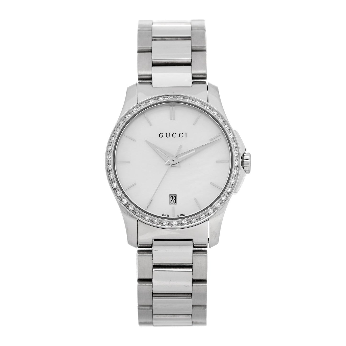 Stainless Steel Diamond Bezel Mother of Pearl 28mm G-Timeless Quartz Watch