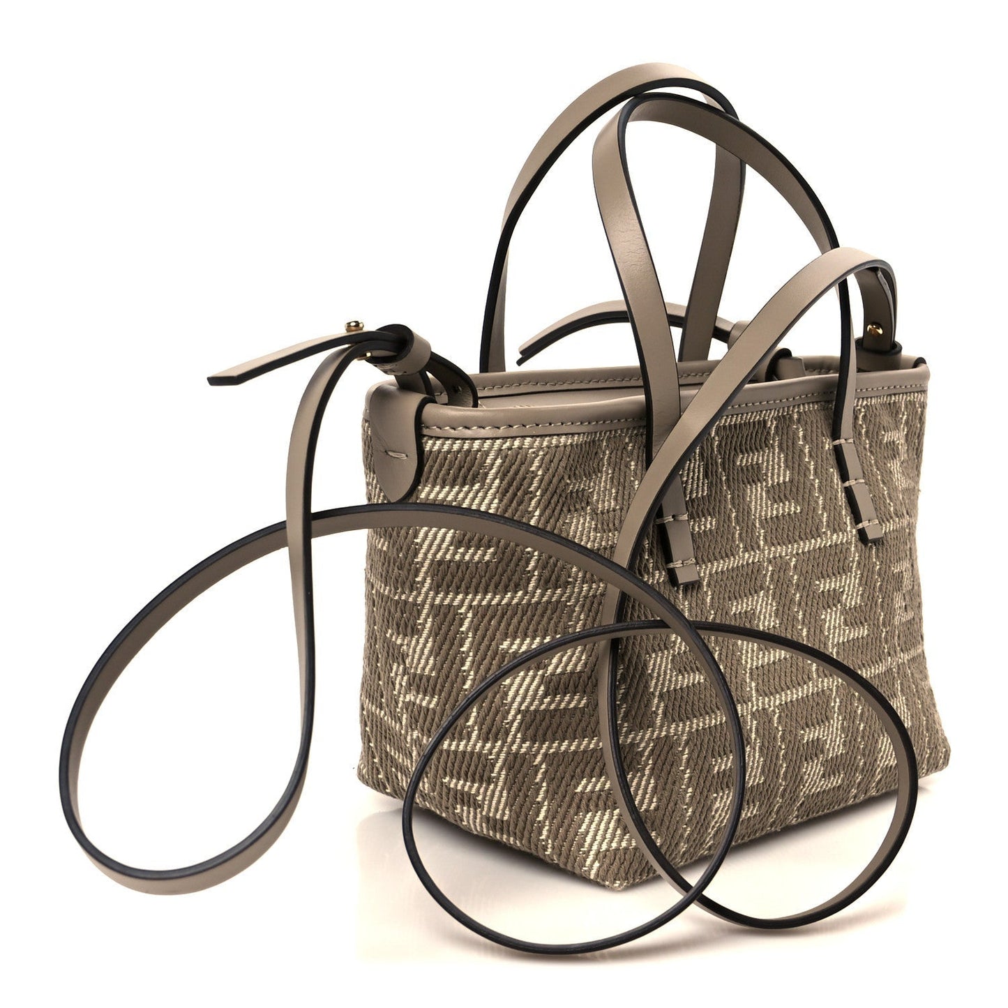 Denim Jacquard FF Effect Vitello Grace Mini Roll Tote Dove White Dove