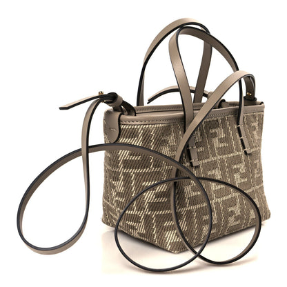 Denim Jacquard FF Effect Vitello Grace Mini Roll Tote Dove White Dove