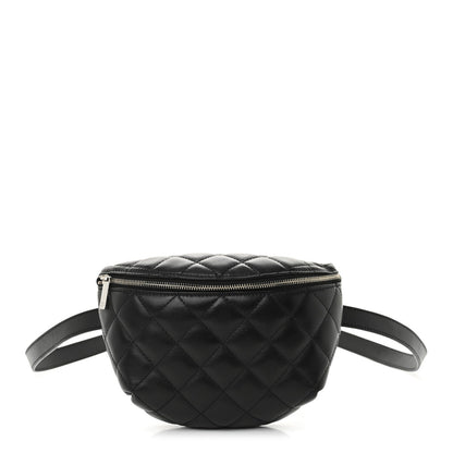 Calfskin Quilted Uniform Waist Belt Bag Black