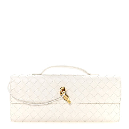 Nappa Intrecciato Long Andiamo Top Handle Clutch White