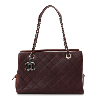 Calfskin Diamond Embossed Large CC Zip Shopping Tote Burgundy