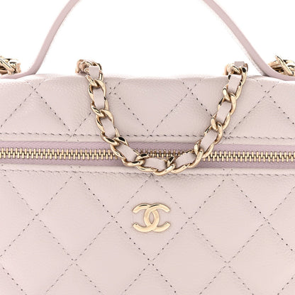 Caviar Quilted Top Handle Slim Vanity With Chain Light Purple