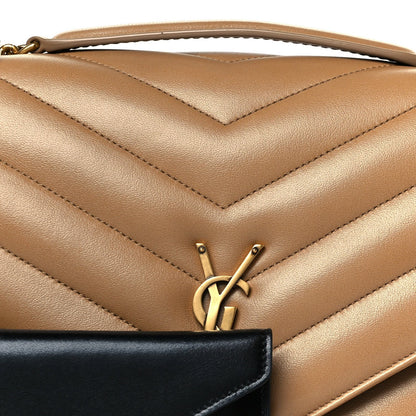 Lambskin Chevron Quilted Large Loulou Natural Tan