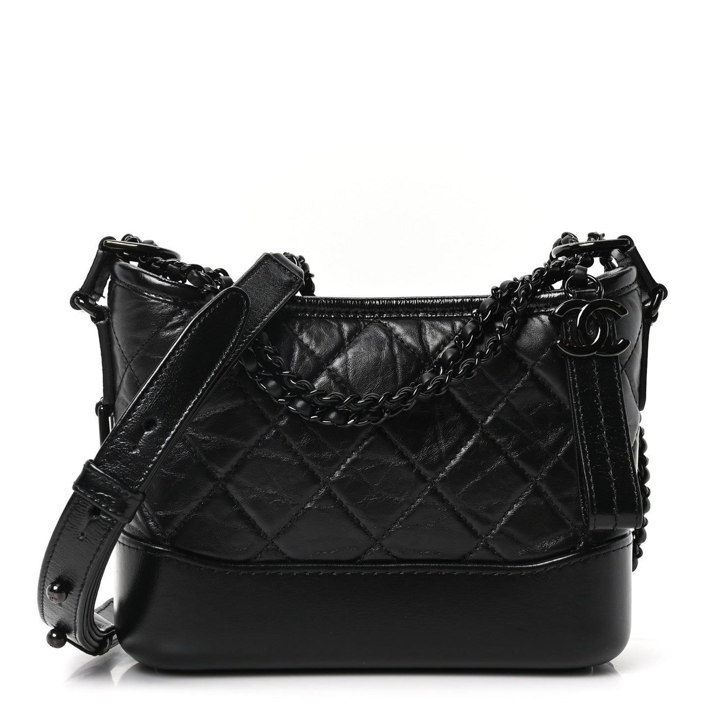 Aged Calfskin Quilted Small Gabrielle Hobo So Black