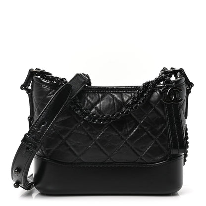 Aged Calfskin Quilted Small Gabrielle Hobo So Black